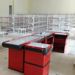 Bàn thu ngân sắt siêu thị mầu đỏ