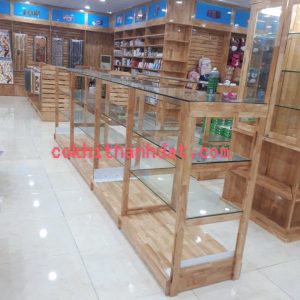 Kệ gỗ cho nhà sách, kệ gỗ trưng bầy mặt kính